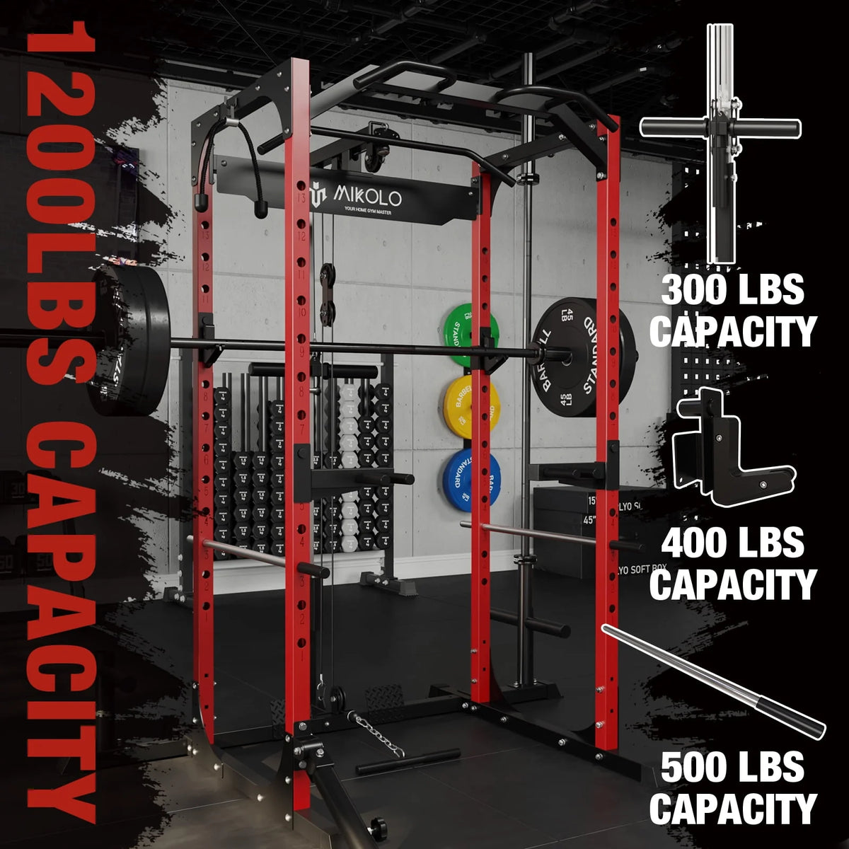 1200LBS Capacity Power Rack with LAT Pulldown System S837077