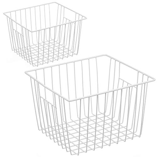 Large Wire Storage Baskets with Handles, Pearl White, Set of 3 O599258