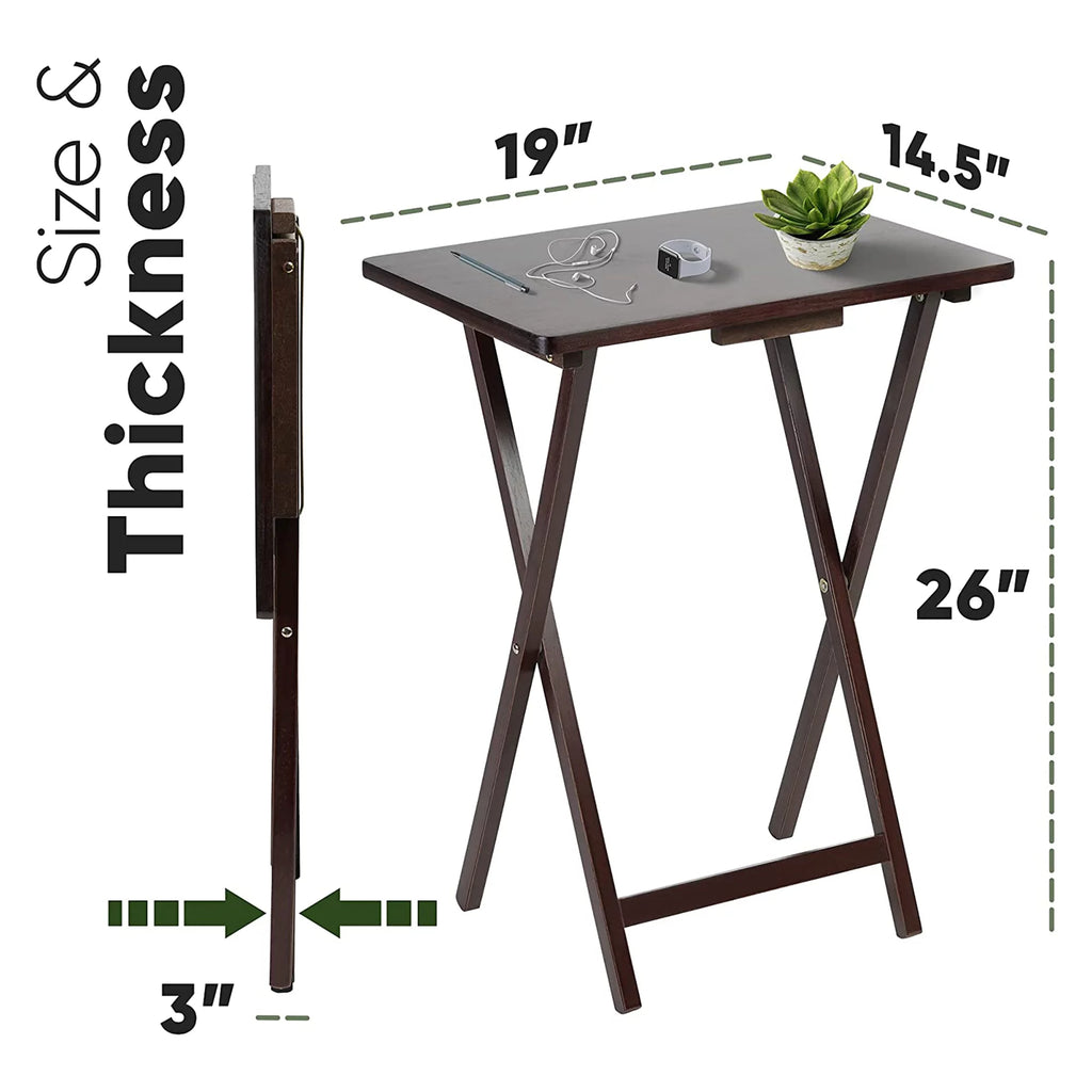 Folding TV Tray Tables with Storage Rack, Espresso, 5 Piece Set W324615