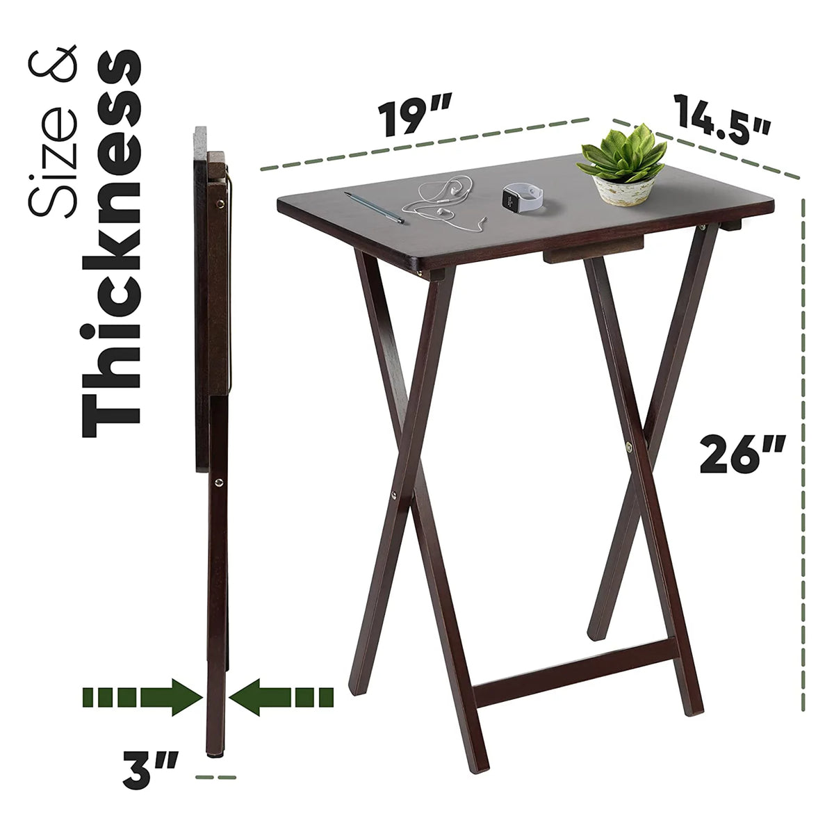 Folding TV Tray Tables with Storage Rack, Espresso, 5 Piece Set W324615