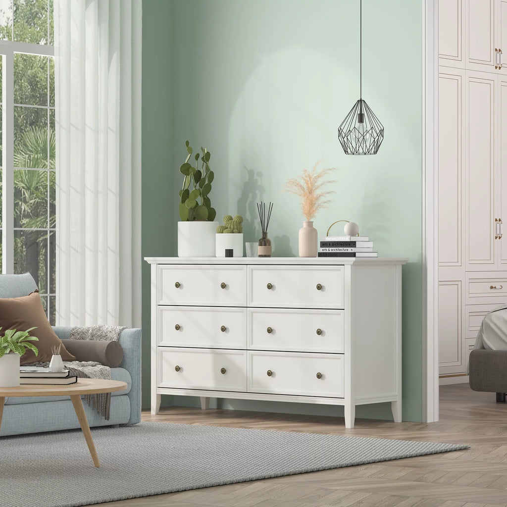 White 6 Drawer Solid Wood Dresser K37772