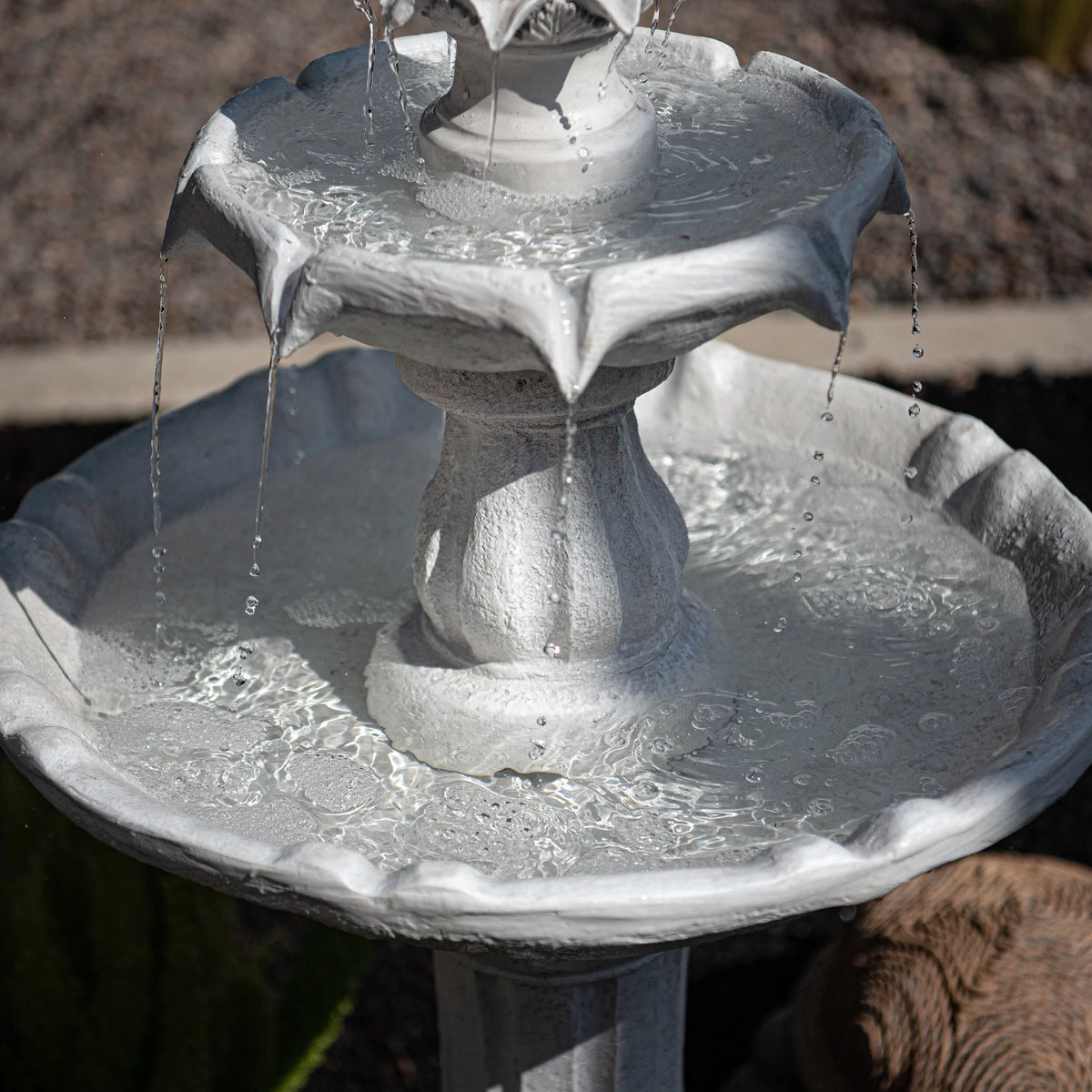 White 2-Tier Solar Water Fountain W4856