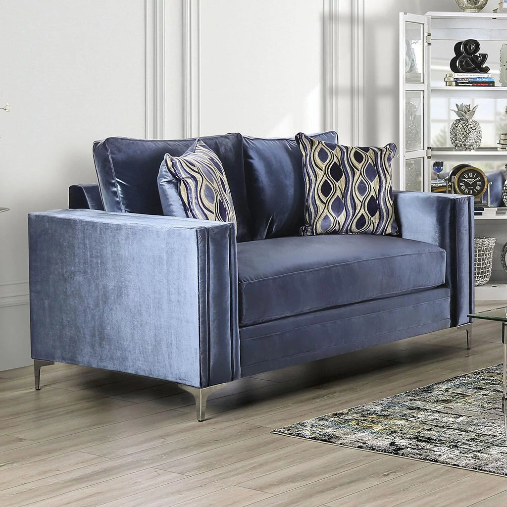 Satin Blue & Silver Microfiber Loveseat Z262