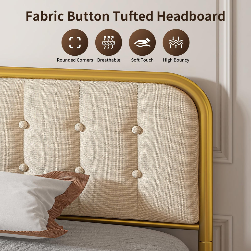 Beige Full Size Bed Frame with Headboard M6958