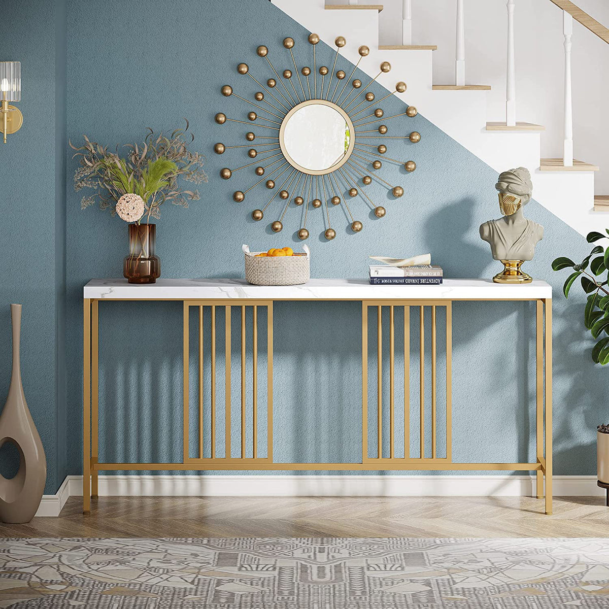 70.9 Inch Extra Long White and Gold Console Table S94950