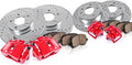 Powder Coated Red Calipers Drilled Slotted Rotors Ceramic Pads E500