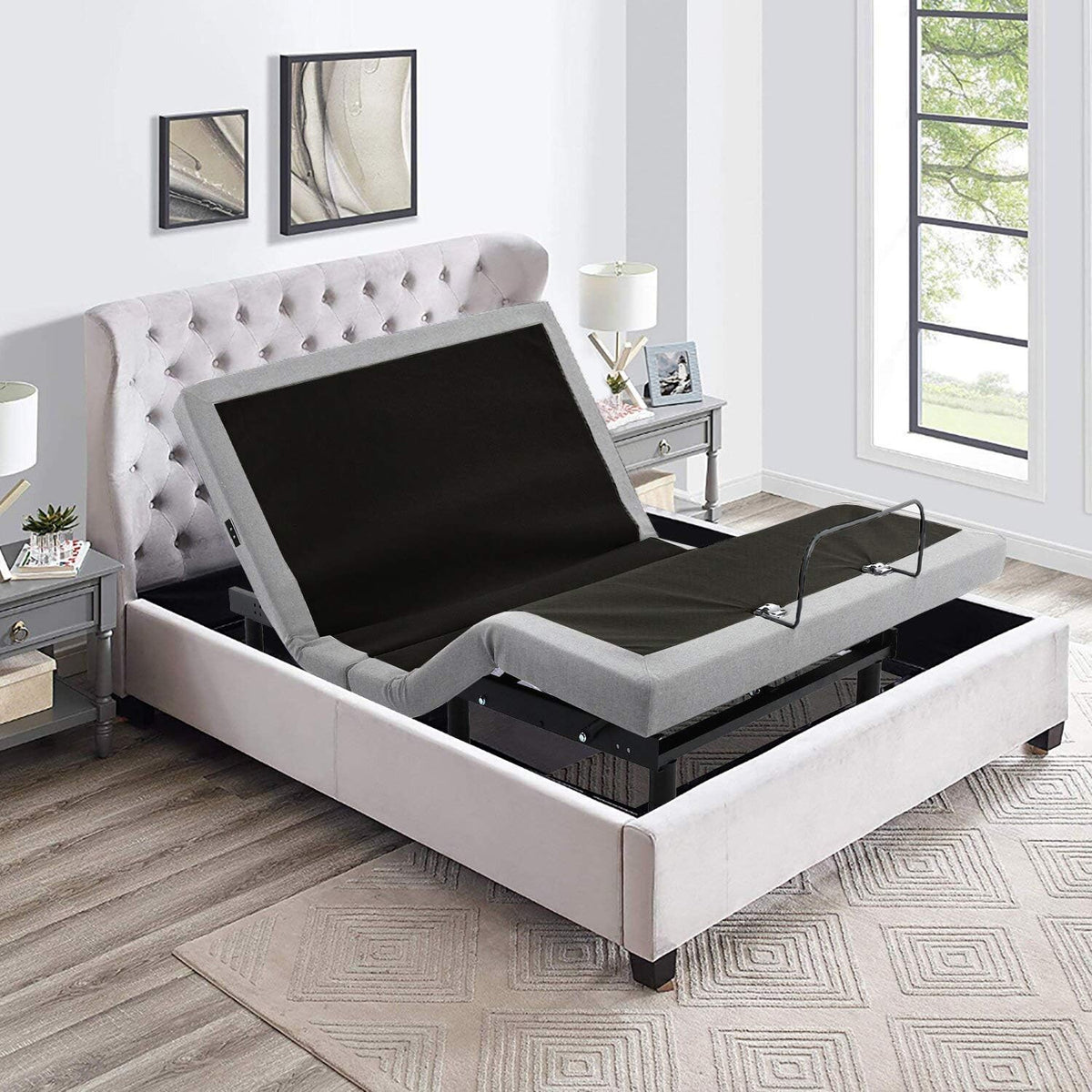 California King Adjustable Bed Base with Full Body Massage, USB, Grey L42533