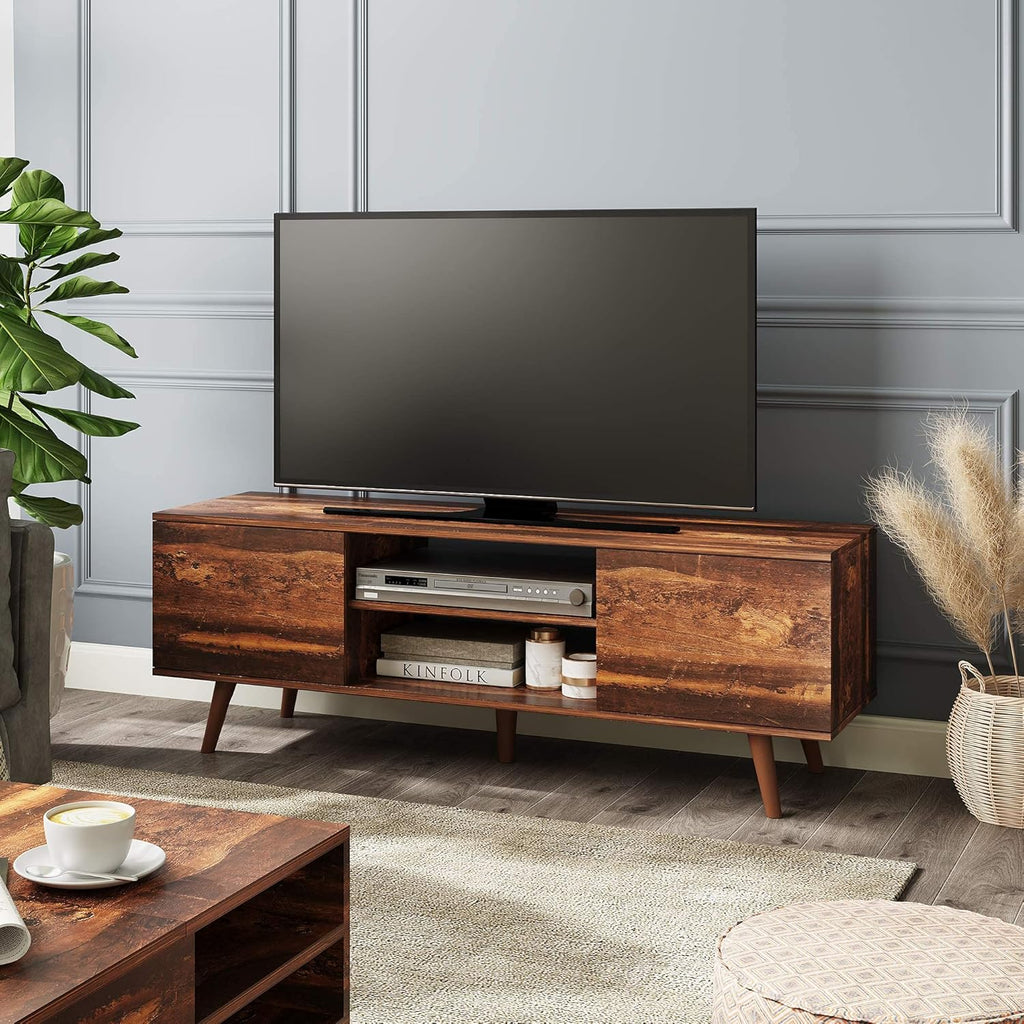 Black TV Stand with Storage Cabinet and Open Shelves B534019