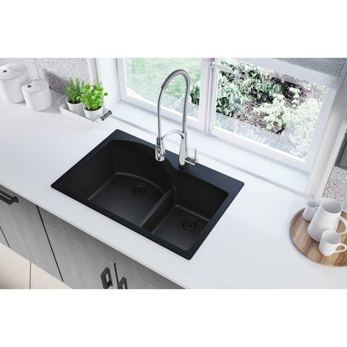 Black Double Offset Bowl Kitchen Sink H83028