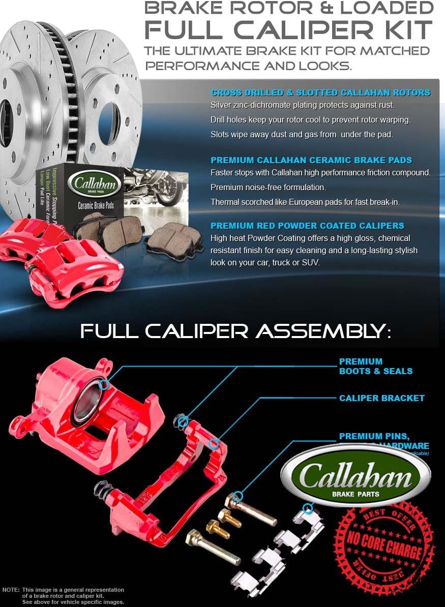 Powder Coated Red Calipers 4 Lug Rotors Ceramic Pads Kit Q500