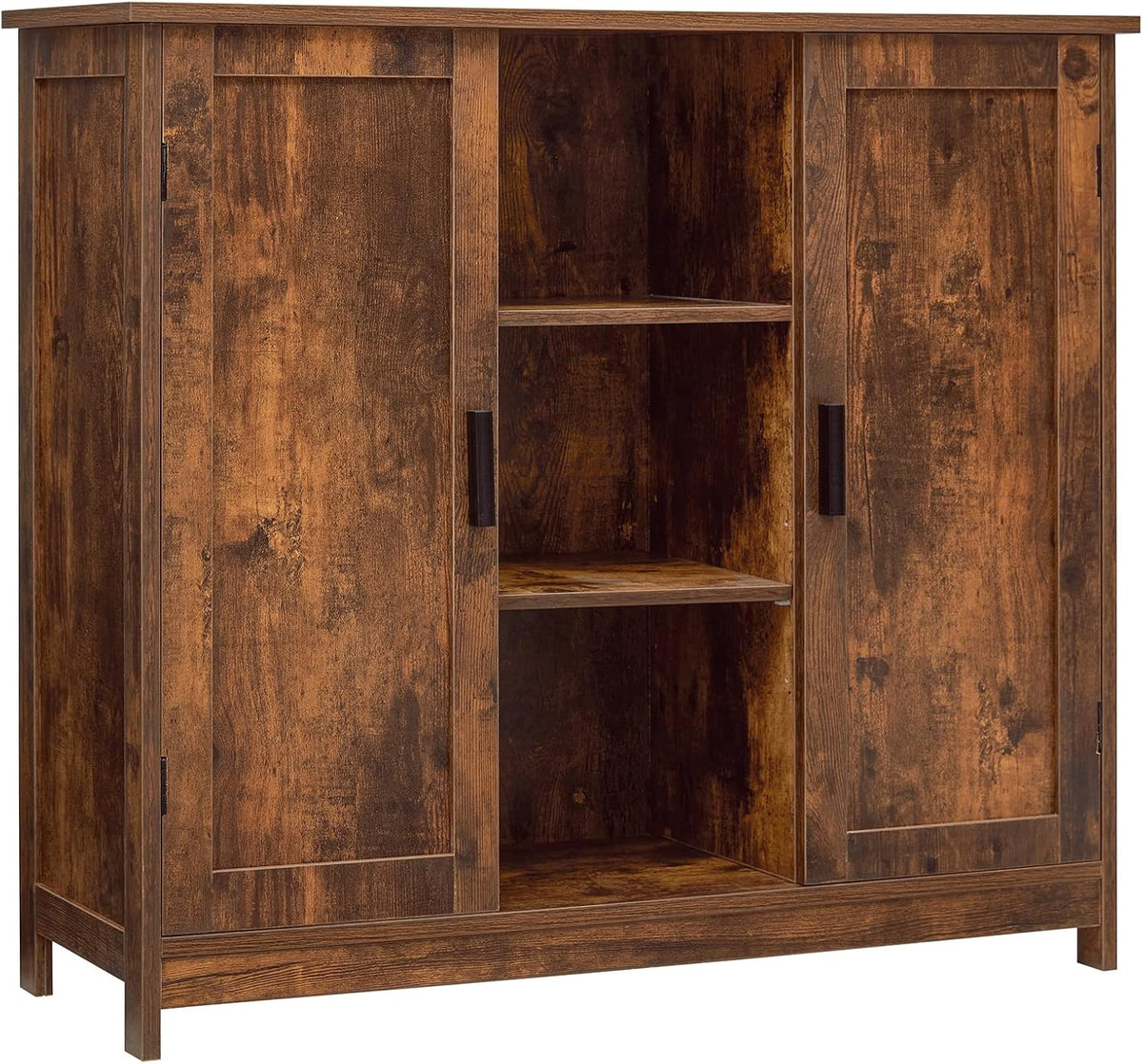 Rustic Oak Wooden Storage Cabinet with 2 Doors and 2 Open Shelves Q4252