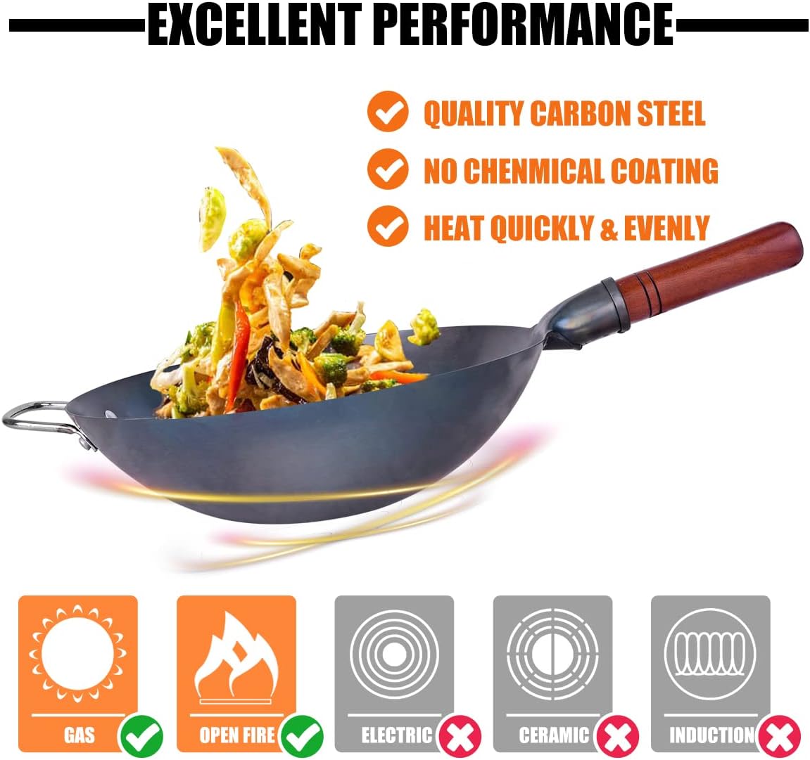 Carbon Steel Hand Hammered Wok Pan Set with 8 Pcs Cookware Accessories G912515