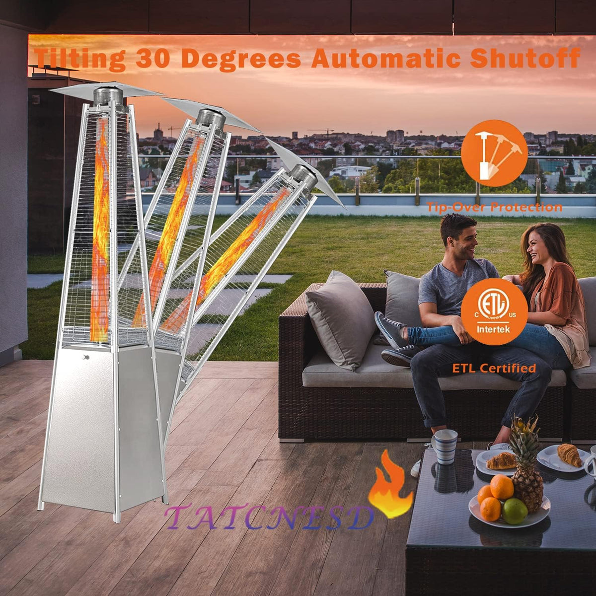 Propane Patio Heater with Cover, Stainless Steel, Bronze G879