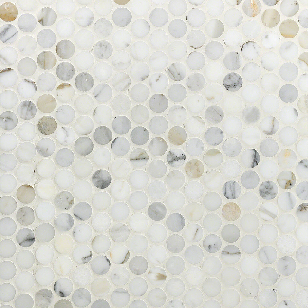 Calacatta Penny Rounds Polished Marble Tile W5995