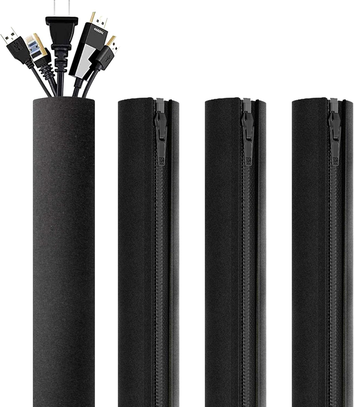 4 Packs Black Cable Management Sleeve G170355