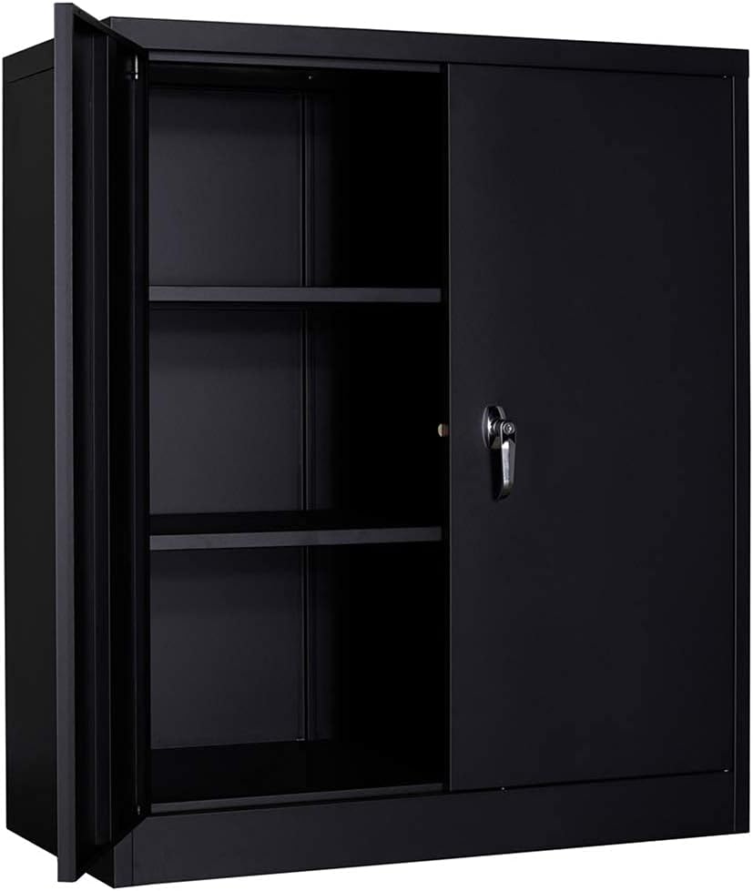 Black Metal Storage Cabinet with 2 Adjustable Shelves J64621
