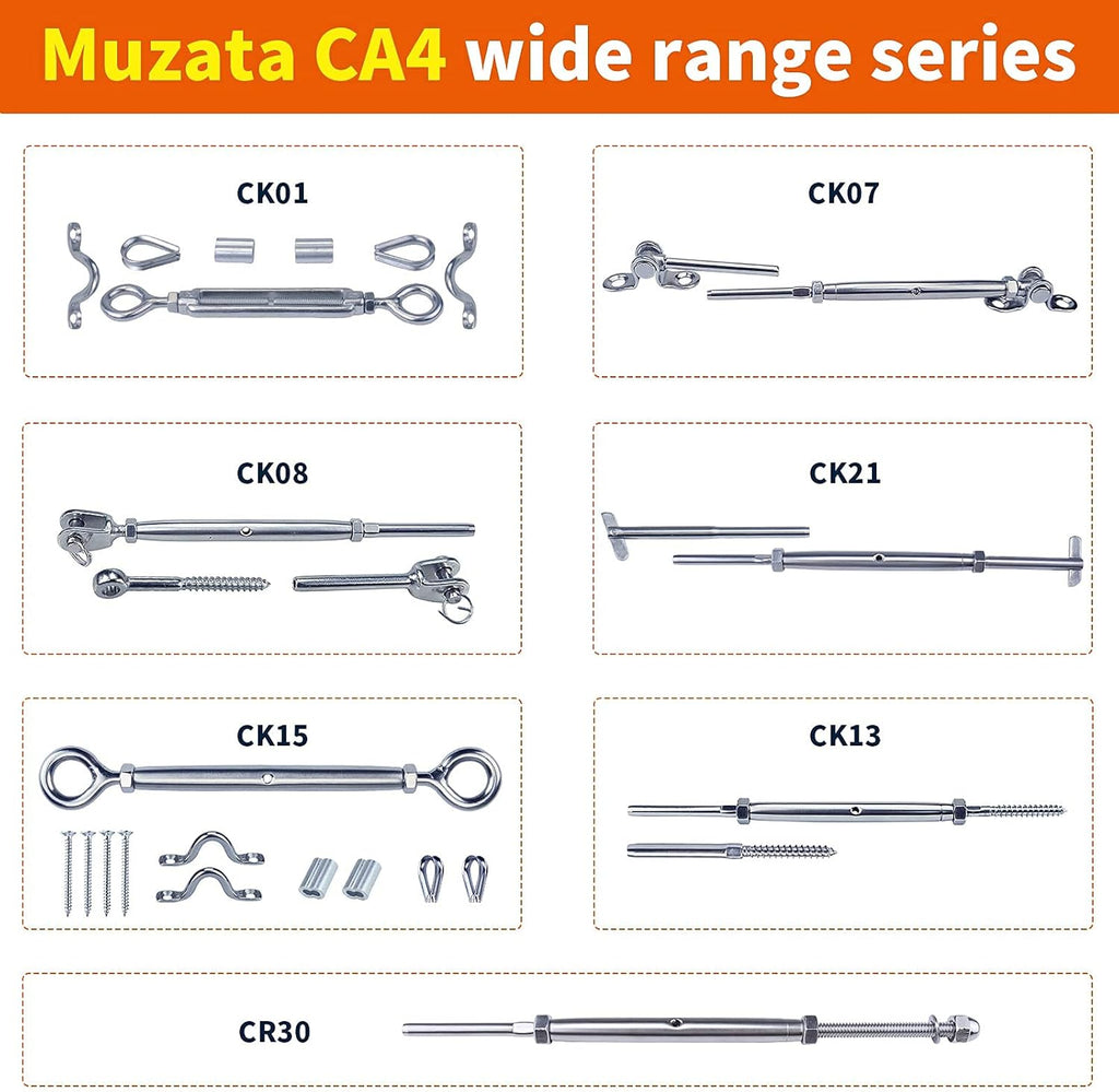 20 Set Cable Railing Kit 1/8 T316 Stainless Steel Turnbuckle Hardware Y127898