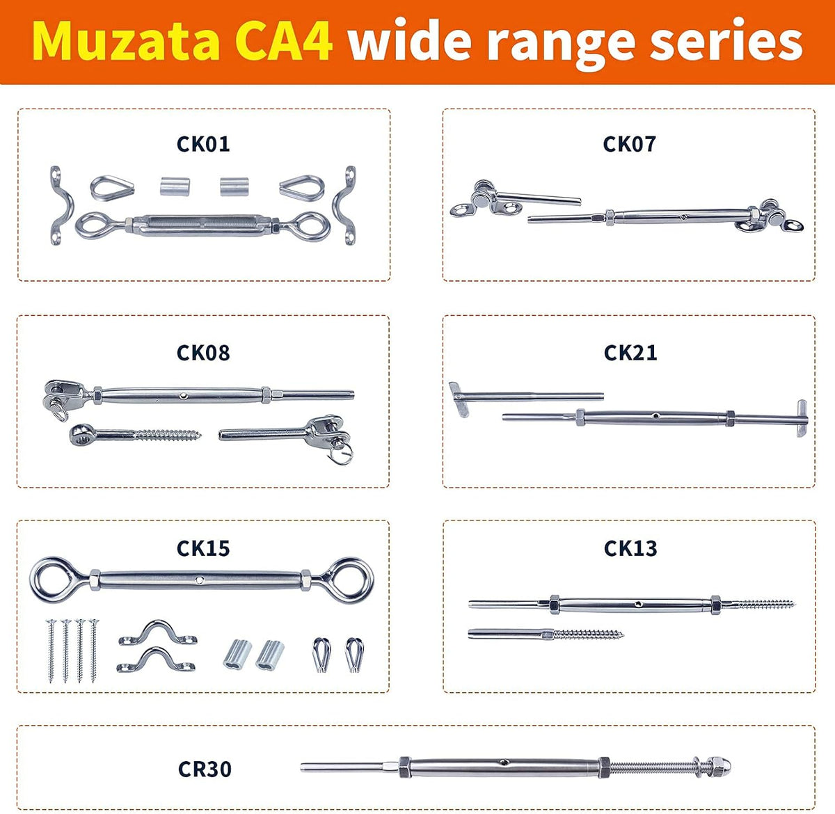 20 Set Cable Railing Kit 1/8 T316 Stainless Steel Turnbuckle Hardware Y127898
