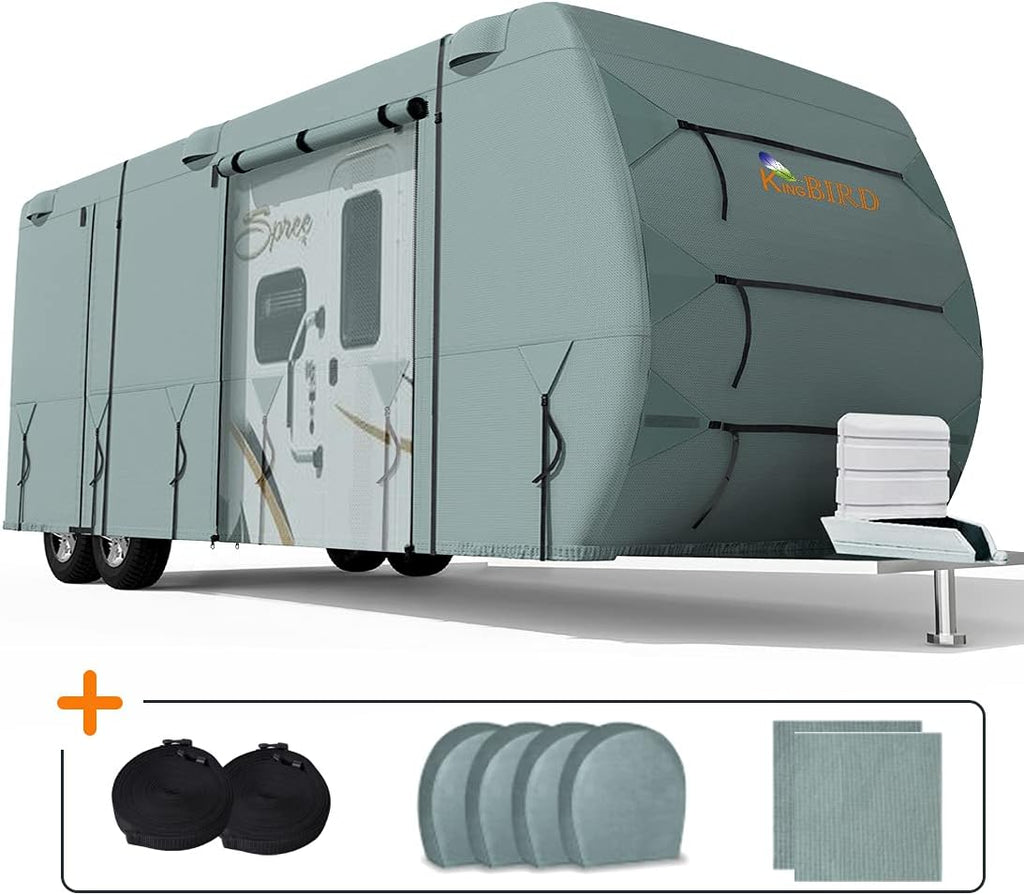 Extra-Thick 4 Layers Travel Trailer RV Cover with Tire Covers N49322
