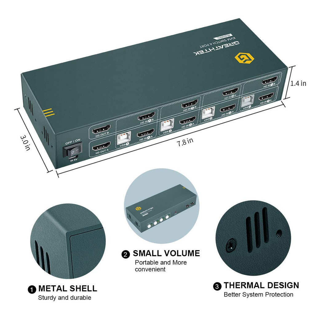 HDMI KVM Switch Dual Monitor 4 Port 4K@60Hz G3187