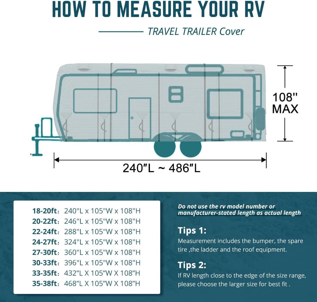 Extra-Thick 4 Layers Travel Trailer RV Cover with Tire Covers N49322
