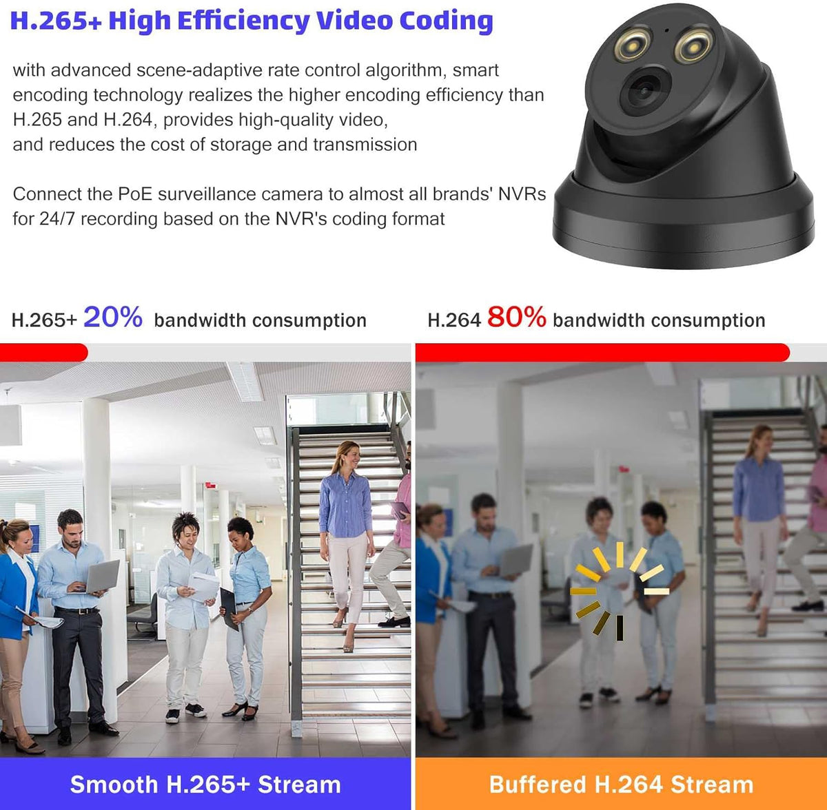4K 8MP Full Color Night Vision POE IP Security Camera Black 2.8mm Fixed Lens V322