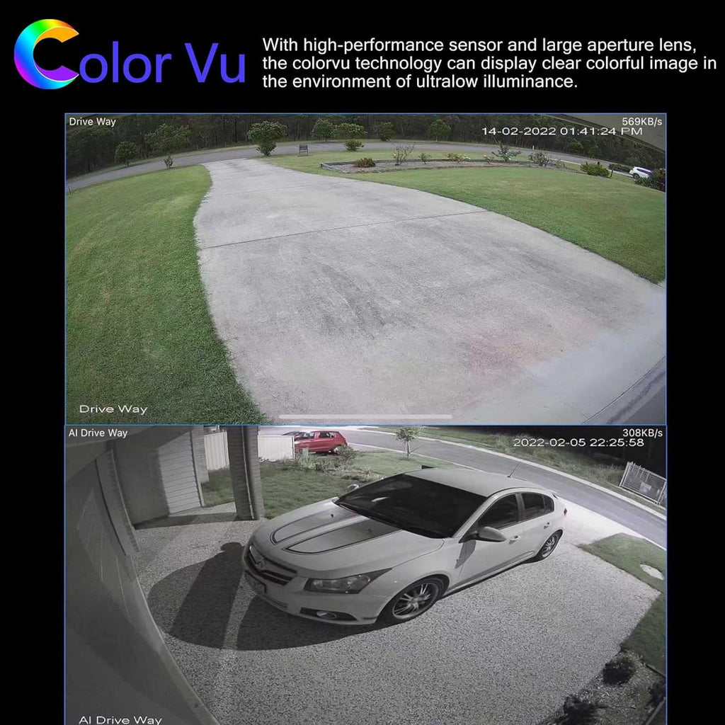 4K 8MP Full Color Night Vision POE IP Security Camera Black 2.8mm Fixed Lens V322