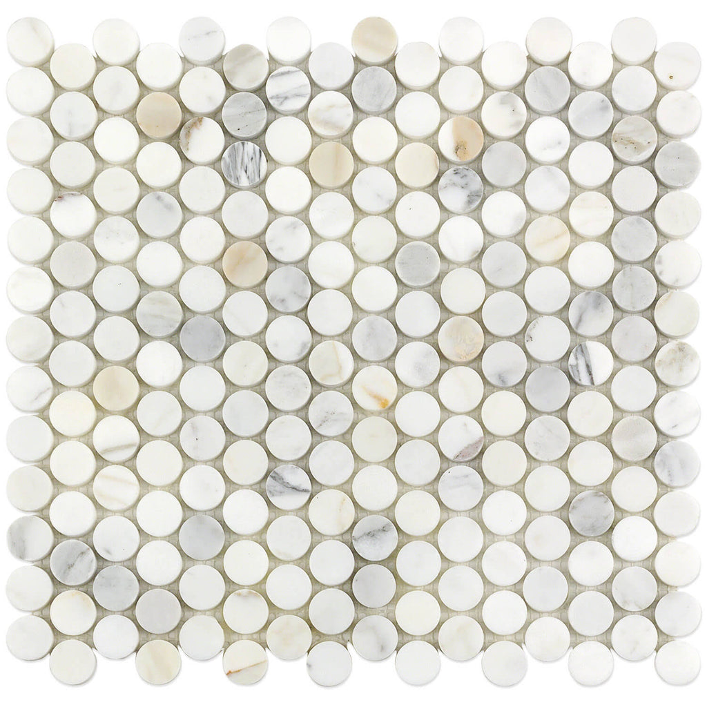 Calacatta Penny Rounds Polished Marble Tile W5995