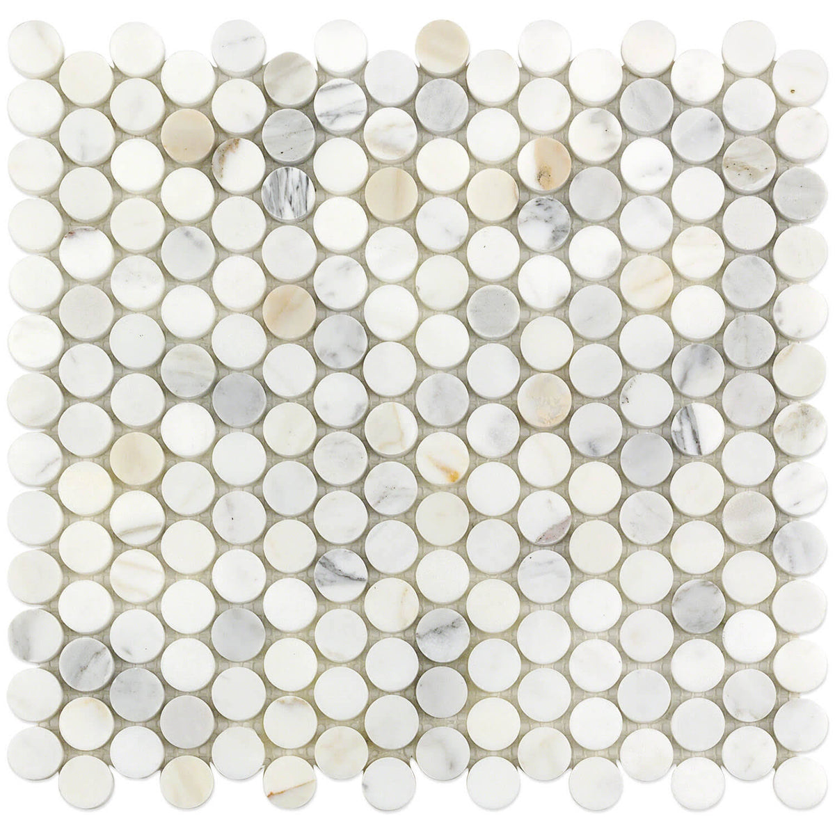 Calacatta Penny Rounds Polished Marble Tile W5995