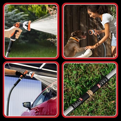 100 ft Stainless Steel Garden Hose Set with Spray Nozzle & Hook V66781