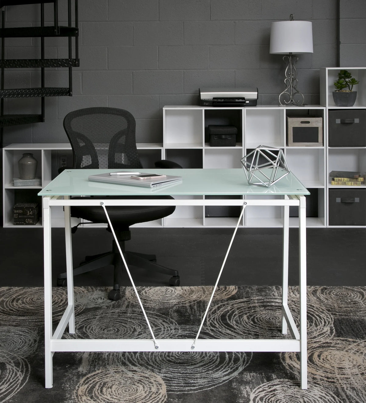 Contemporary Glass Writing Desk with Steel Frame O5162