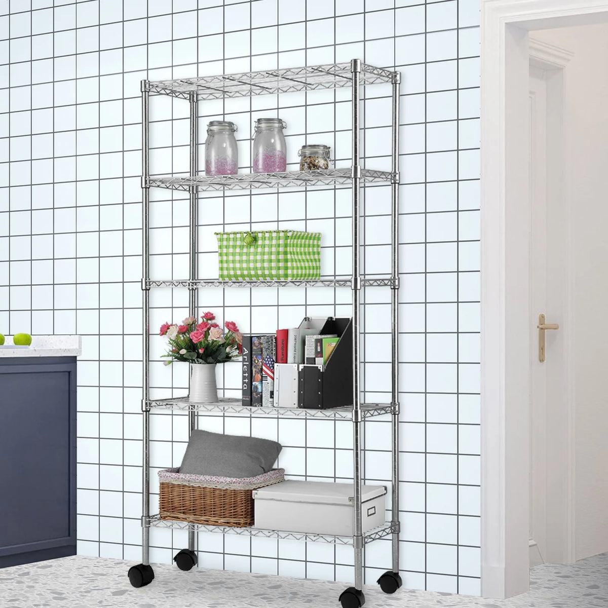5 Tier Adjustable Rolling Metal Storage Rack O45305