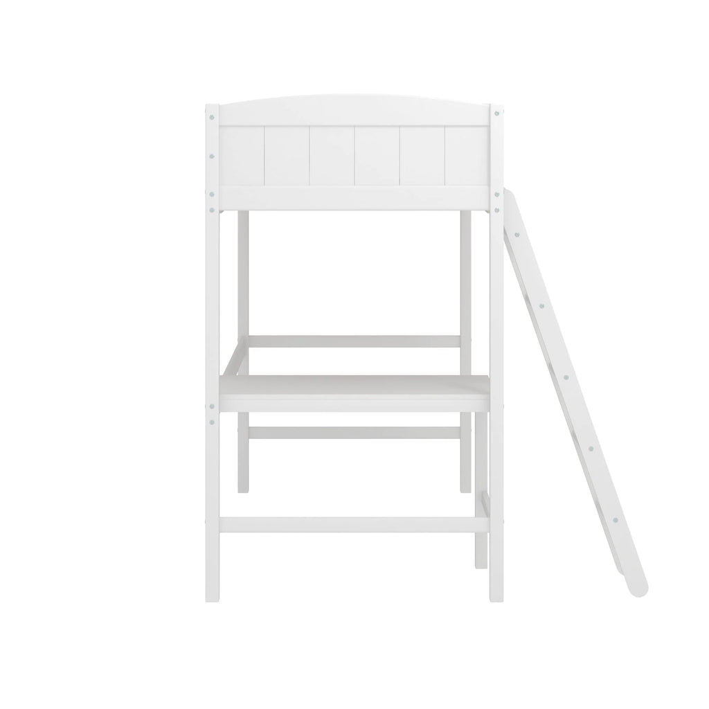 White Wood Twin Loft Bed with Desk J2167