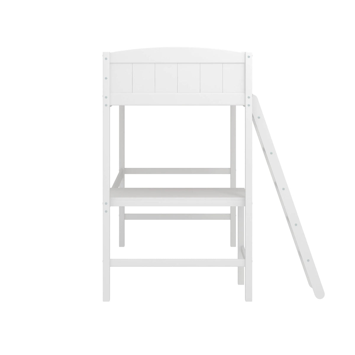 White Wood Twin Loft Bed with Desk J2167