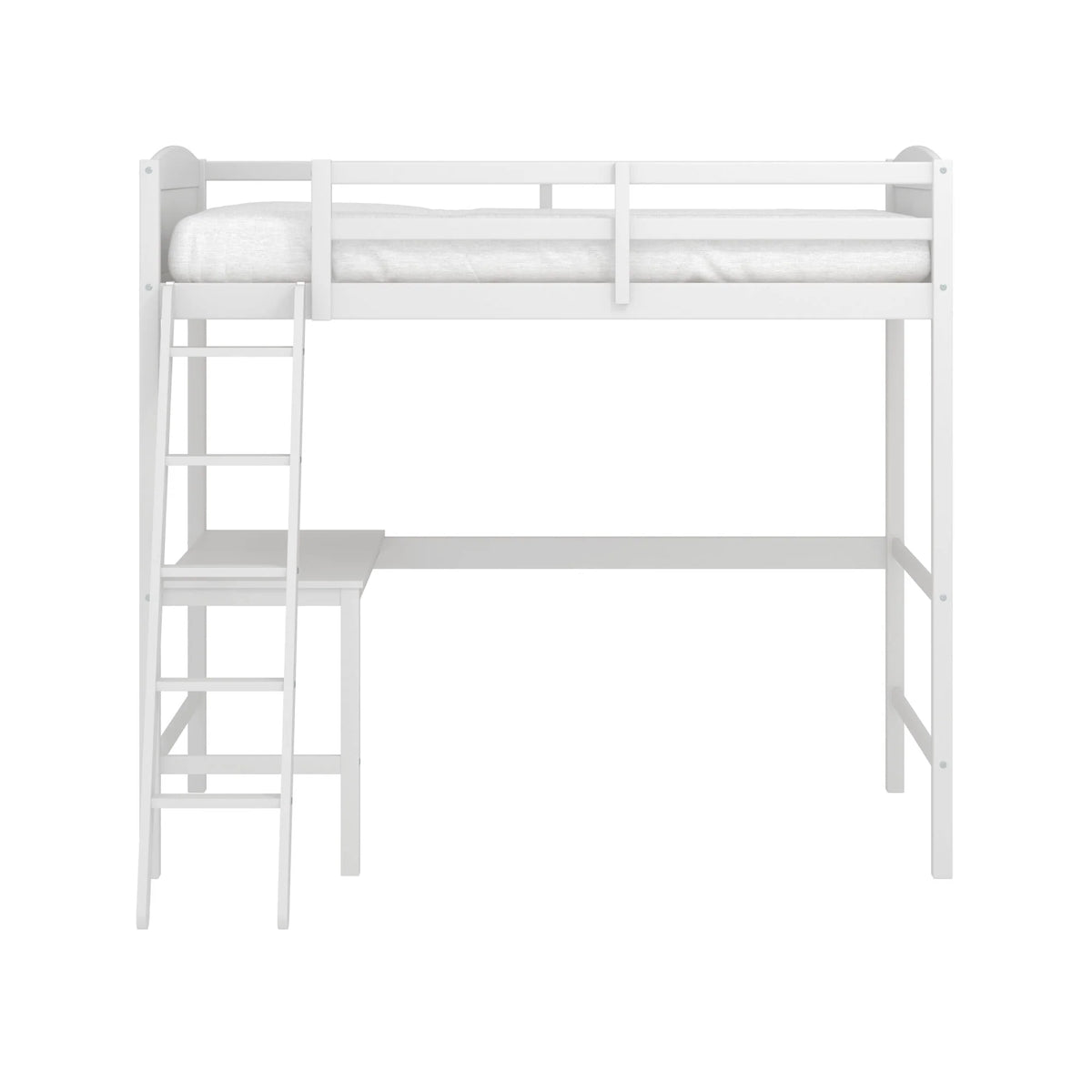 White Wood Twin Loft Bed with Desk J2167