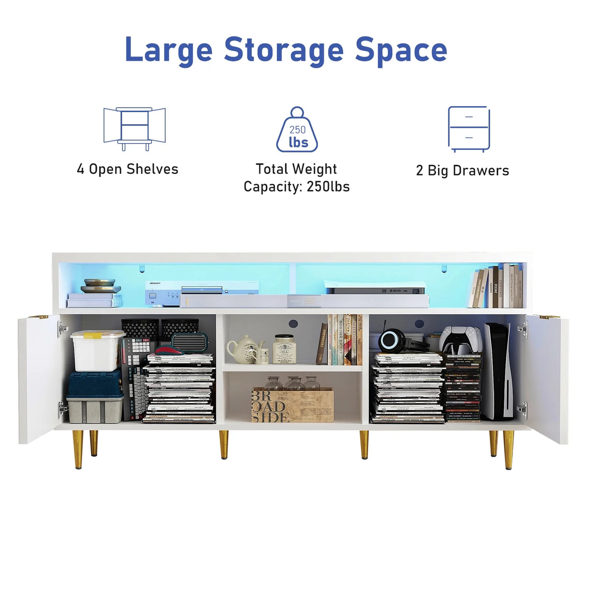 White Wood TV Stand for 55 60 65 inch TV A30181