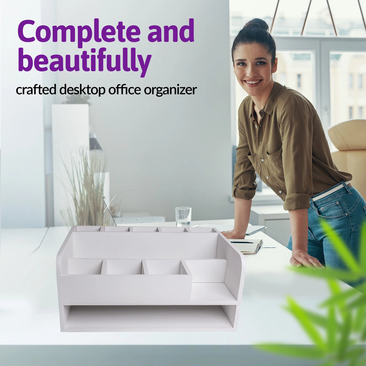 White Desk Organizer with File Tray Y8726