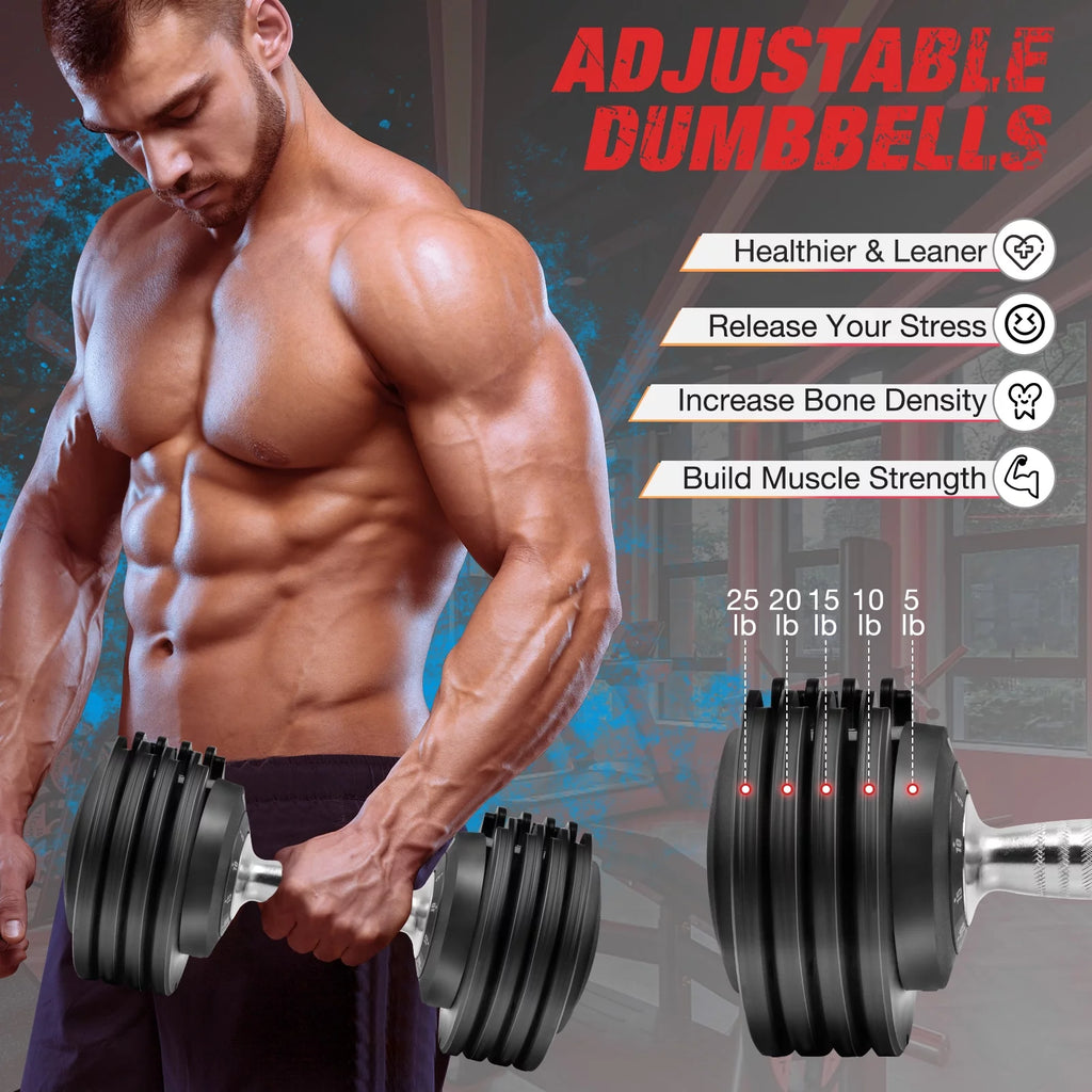 Adjustable Dumbbell Set 25 Lb Black E4015