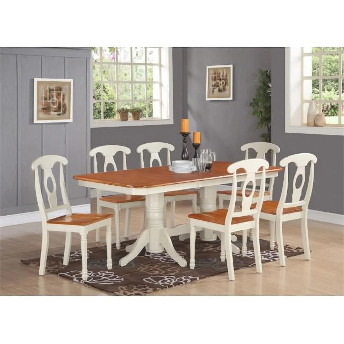 9 Piece Dining Set with Leaf and 8 Chairs White E637