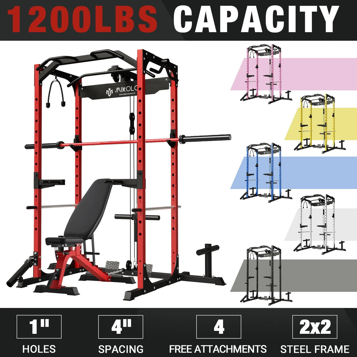 1200LBS Capacity Power Rack with LAT Pulldown System S837077