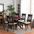Sand Fabric Upholstered Dark Brown Wood 7-Piece Dining Set P980