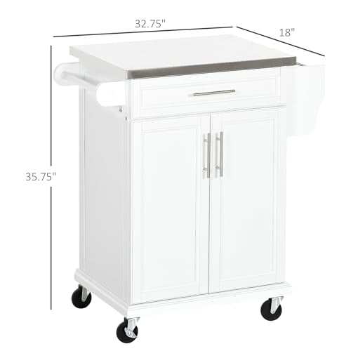 Black Rolling Kitchen Cart with Stainless Steel Countertop W834841