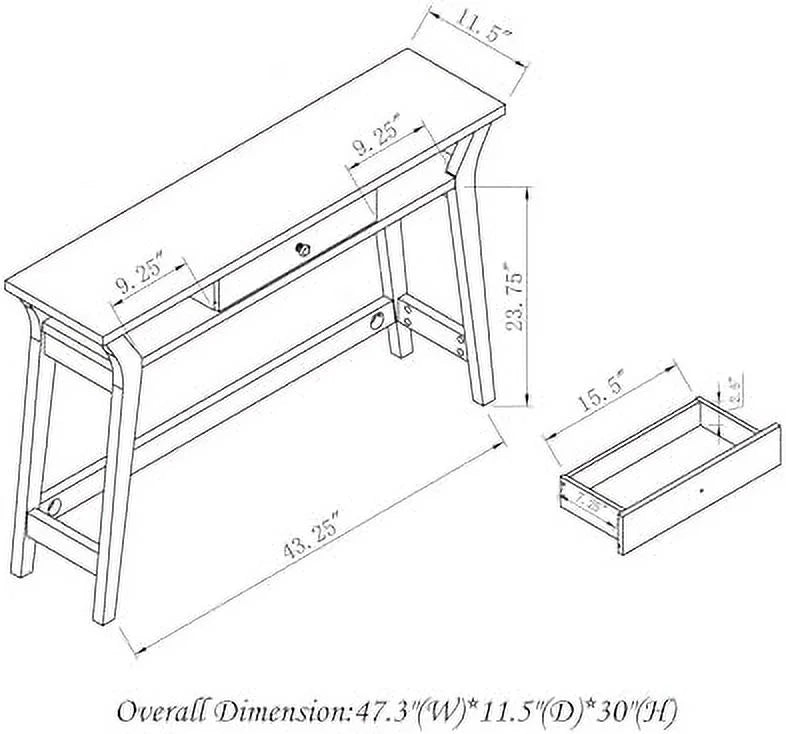 Console Sofa Table with Wooden Shelves Splayed Legs 42 Inch A7344