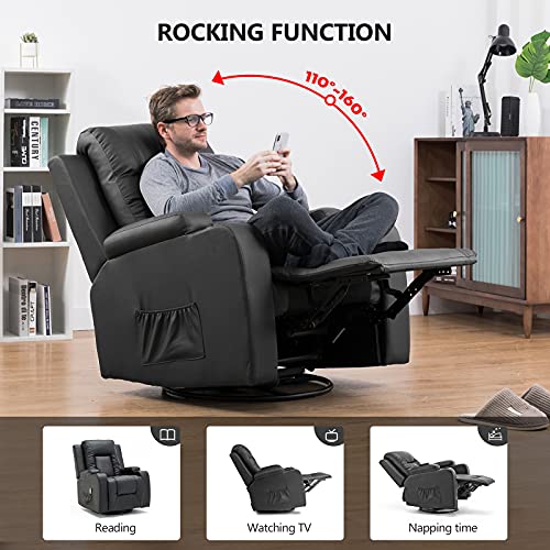 Black Swivel Rocker Recliner Chair with Cup Holders X651
