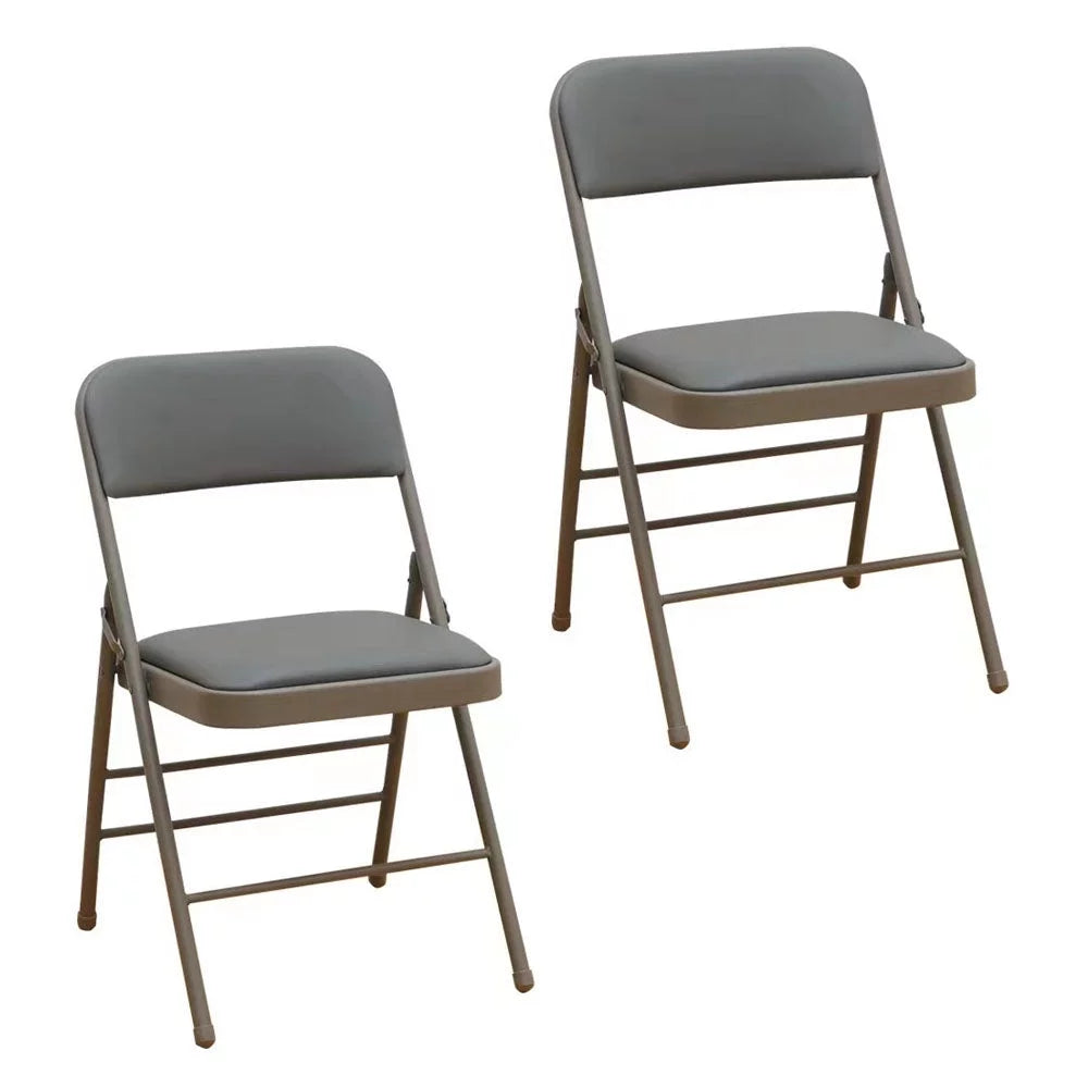 2-Pack Grey Folding Metal Chair with Backrest Padded Seats G9444