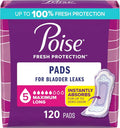 Incontinence Pads, 5 Drop Maximum Absorbency, Long Length, 120 Count X50119
