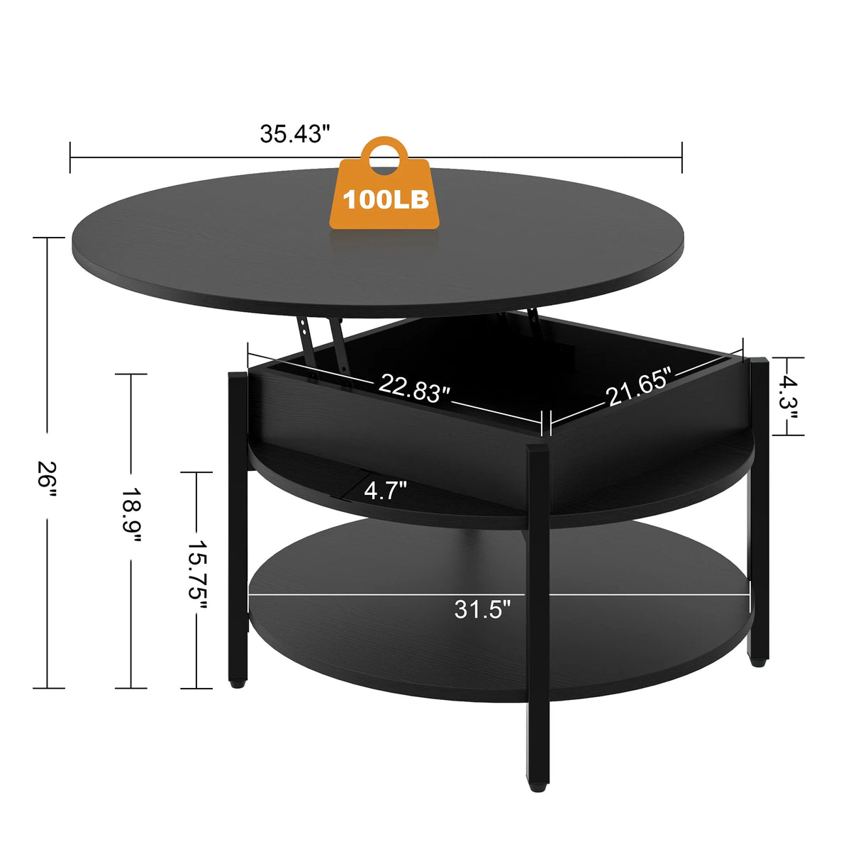 Round Lift Top Coffee Table with Storage W4718