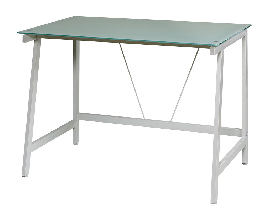 Contemporary Glass Writing Desk with Steel Frame O5162
