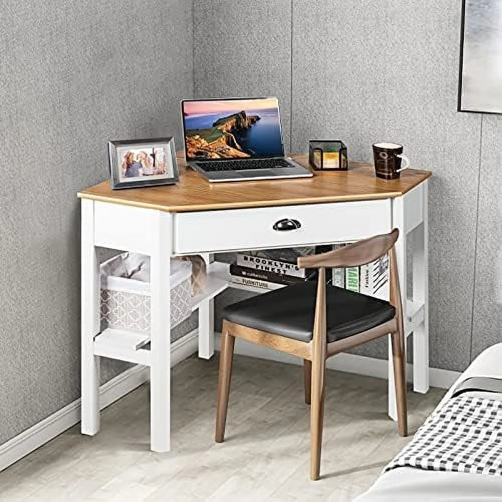 Small Corner Desk with Shelves Drawer E182219