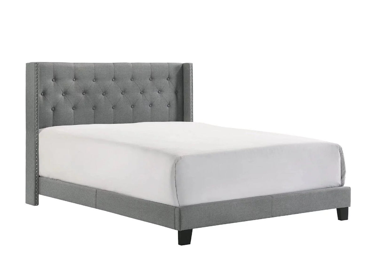 Gray Full Size Fabric Upholstered Panel Bed 2 Nightstand Set J10723